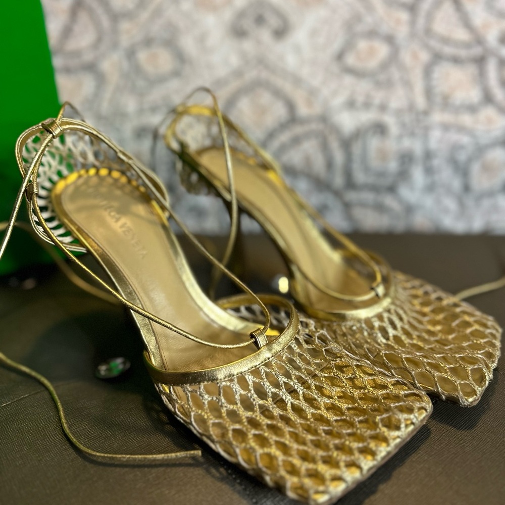 Bottega Veneta Gold Strappy Women's Shoes